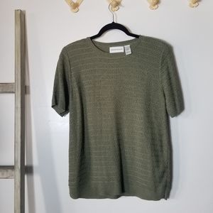 ALFRED DUNNER OLIVE GREEN SHORT SLEEVE BLOUSE SIZE MEDIUM